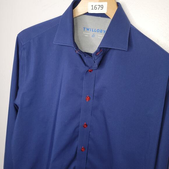 Twillory Performance Shirt Mens Size 16 Button Up Trim Fit Long Sleeve Blue Read - Picture 3 of 14